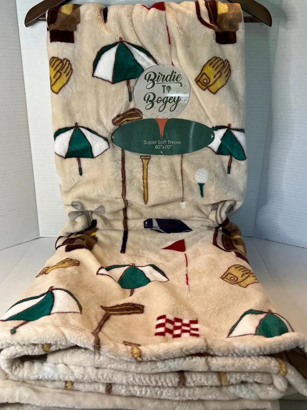Birdie to Bogey Golf Cream Green 60”x70” Super Soft Throw Blanket New